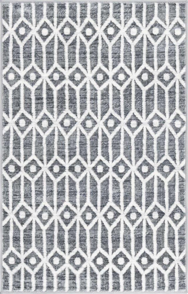 Gray 3' 3 x 5' 3 Matrix Trellis Rectangle Area Rug 100% Polyester Geometric Pattern Modern Carpet for Living, Dining, Bedroom, Office for Sale at Rug Engine
