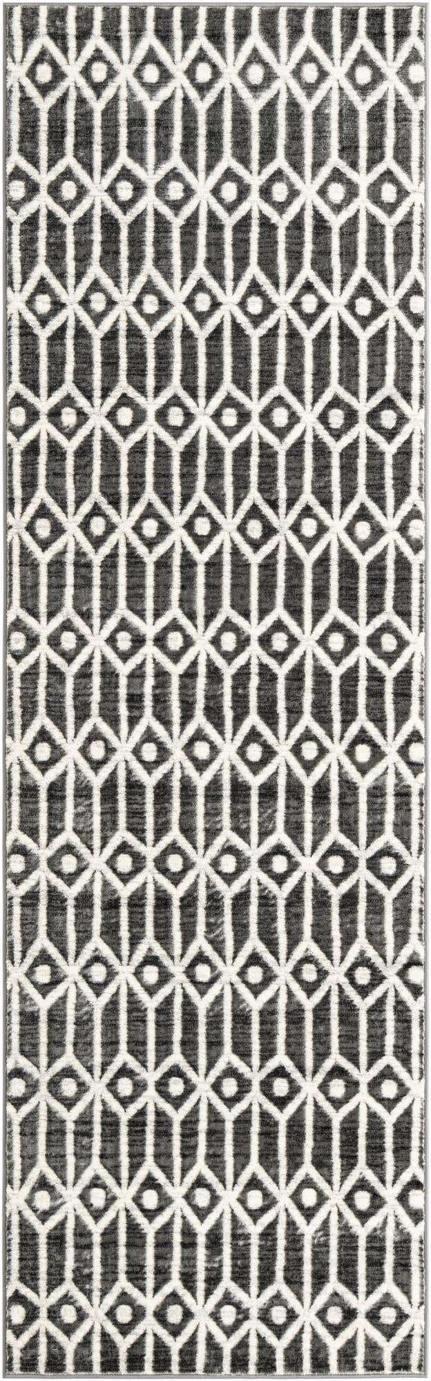 Gray 3' x 10' Matrix Trellis Runner Area Rug 100% Polyester Geometric Pattern Modern Carpet for Living, Dining, Bedroom, Office for Sale at Rug Engine