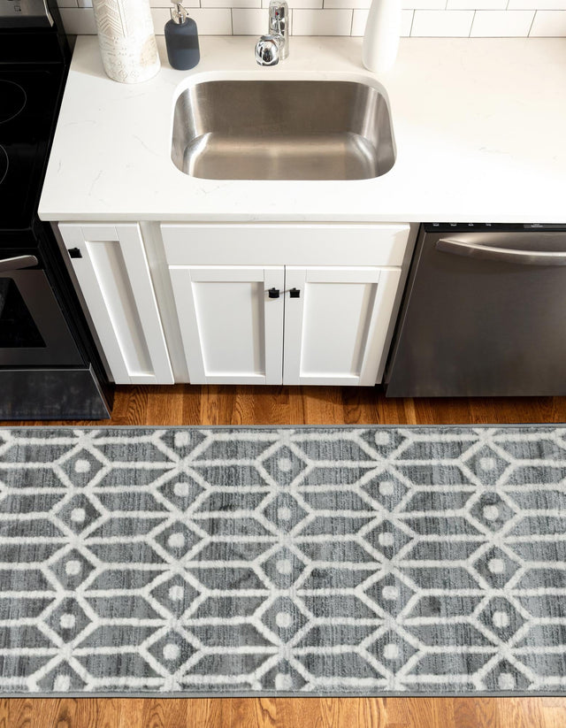 Gray 3' x 10' Matrix Trellis Runner Area Rug 100% Polyester Geometric Pattern Modern Carpet for Living, Dining, Bedroom, Office for Sale at Rug Engine