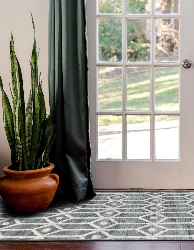 Gray 3' x 10' Matrix Trellis Runner Area Rug 100% Polyester Geometric Pattern Modern Carpet for Living, Dining, Bedroom, Office for Sale at Rug Engine