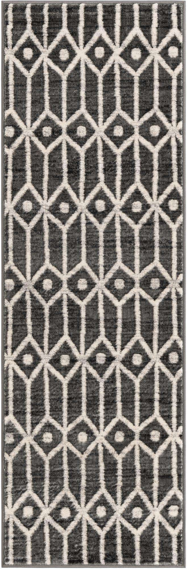 Gray 2' x 6' 1 Matrix Trellis Runner Area Rug 100% Polyester Geometric Pattern Modern Carpet for Living, Dining, Bedroom, Office for Sale at Rug Engine
