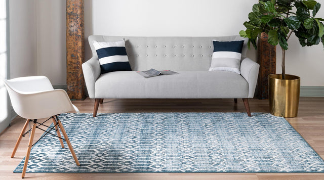 Blue 4' x 6' Matrix Trellis Rectangle Area Rug 100% Polyester Geometric Pattern Modern Carpet for Living, Dining, Bedroom, Office for Sale at Rug Engine