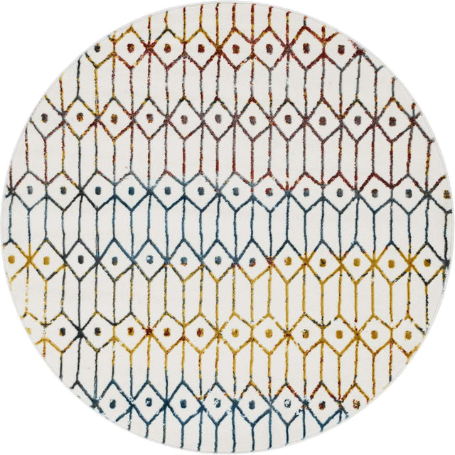 Multicolor 5' 1 x 5' 1 Matrix Trellis Round Area Rug 100% Polyester Geometric Pattern Modern Carpet for Living, Dining, Bedroom, Office for Sale at Rug Engine