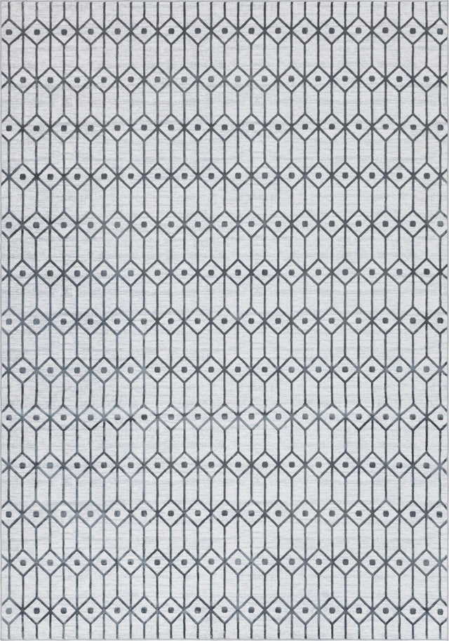 White 9' 10 x 14' 1 Matrix Trellis Rectangle Area Rug 100% Polyester Geometric Pattern Modern Carpet for Living, Dining, Bedroom, Office for Sale at Rug Engine