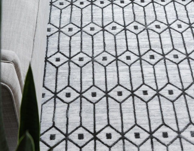 White 9' 10 x 14' 1 Matrix Trellis Rectangle Area Rug 100% Polyester Geometric Pattern Modern Carpet for Living, Dining, Bedroom, Office for Sale at Rug Engine