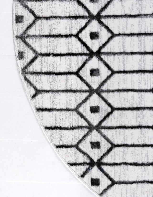 White 5' 1 x 5' 1 Matrix Trellis Round Area Rug 100% Polyester Geometric Pattern Modern Carpet for Living, Dining, Bedroom, Office for Sale at Rug Engine