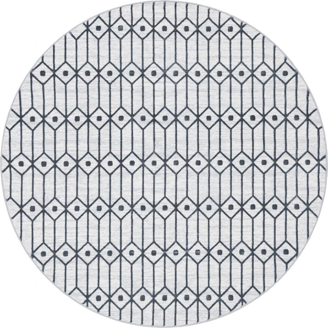 White 8' x 8' Matrix Trellis Round Area Rug 100% Polyester Geometric Pattern Modern Carpet for Living, Dining, Bedroom, Office for Sale at Rug Engine