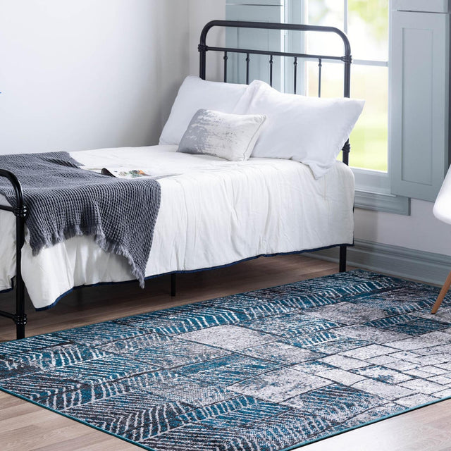 Gray Blue 4' 1 x 6' 1 Valencia Rectangle Area Rug Modern Abstract Durable Carpet for Living Room, Dining, Office, Bedrooms, Dorm Rooms for Sale at Rug Engine