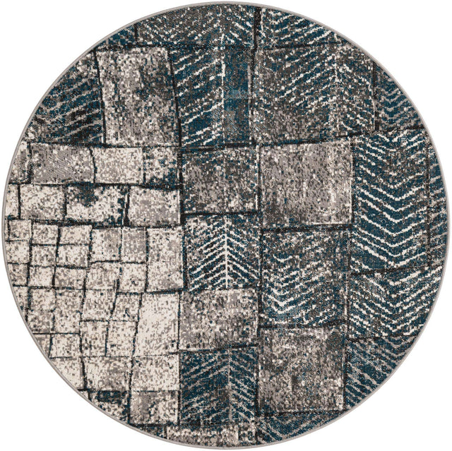 Gray Blue 5' 3 x 5' 3 Valencia Round Area Rug Modern Abstract Durable Carpet for Living Room, Dining, Office, Bedrooms, Dorm Rooms for Sale at Rug Engine