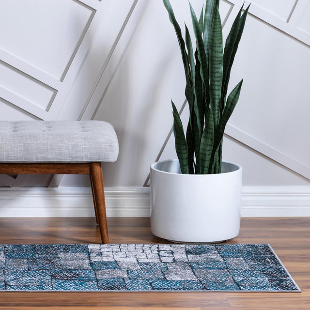 Gray Blue 2' x 6' 1 Valencia Runner Area Rug Modern Abstract Durable Carpet for Living Room, Dining, Office, Bedrooms, Dorm Rooms for Sale at Rug Engine