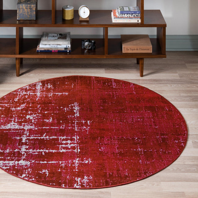 Red 5' 3 x 5' 3 Valencia Round Area Rug Modern Abstract Durable Carpet for Living Room, Dining, Office, Bedrooms, Dorm Rooms for Sale at Rug Engine
