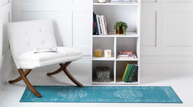 Blue 2' 7 x 10' Aarhus Runner Area Rug 100% Polypropylene With Jute Foundation Living Room Bedroom Carpet for Sale at Rug Engine