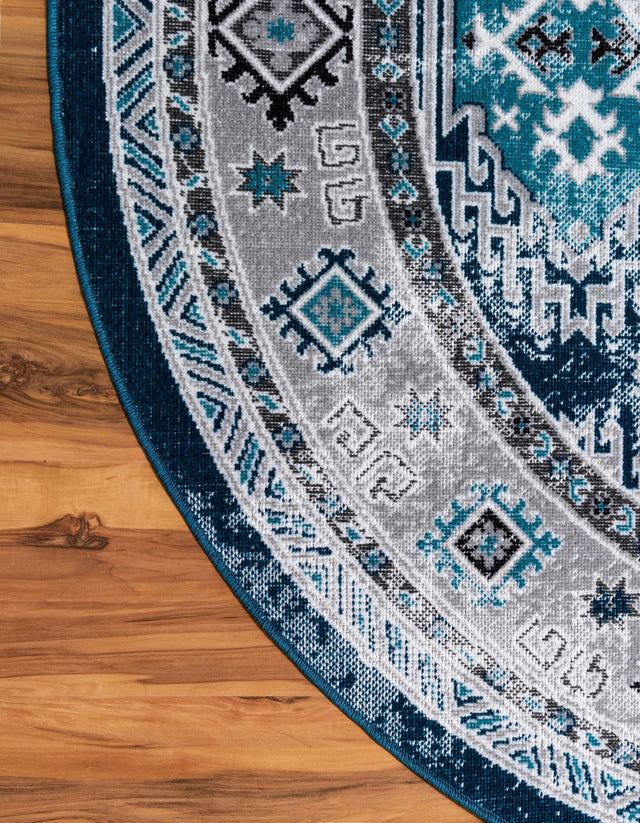 Blue 8' x 8' Aarhus Round Area Rug 100% Polypropylene With Jute Foundation Living Room Bedroom Carpet for Sale at Rug Engine