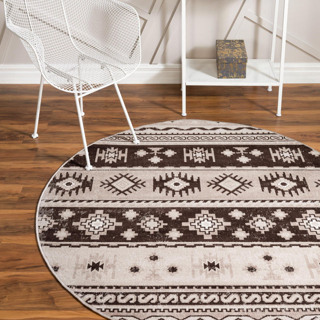 Beige 5' 3 x 5' 3 Lucerne Round Area Rug 100% Polypropylene Traditional Classic Easy Clean Carpet for Kitchens, Living Rooms, Bedroom, Office for Sale at Rug Engine