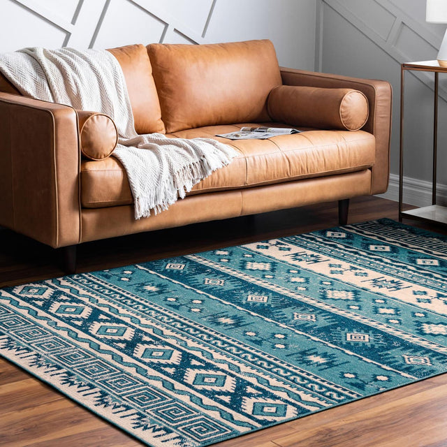 Blue 4' 1 x 6' 1 Lucerne Rectangle Area Rug 100% Polypropylene Traditional Classic Easy Clean Carpet for Kitchens, Living Rooms, Bedroom, Office for Sale at Rug Engine
