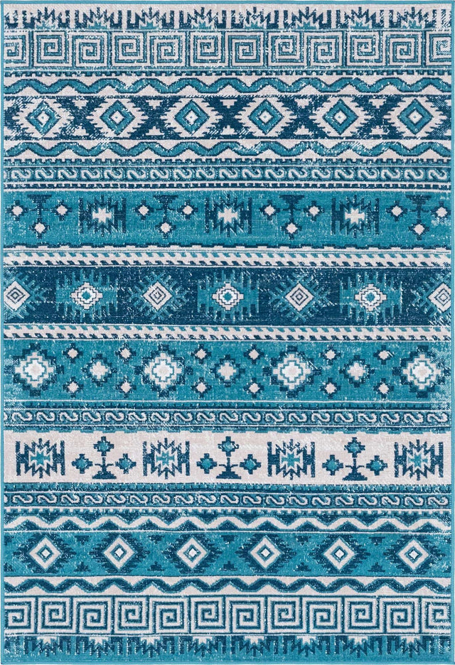 Blue 4' 1 x 6' 1 Lucerne Rectangle Area Rug 100% Polypropylene Traditional Classic Easy Clean Carpet for Kitchens, Living Rooms, Bedroom, Office for Sale at Rug Engine