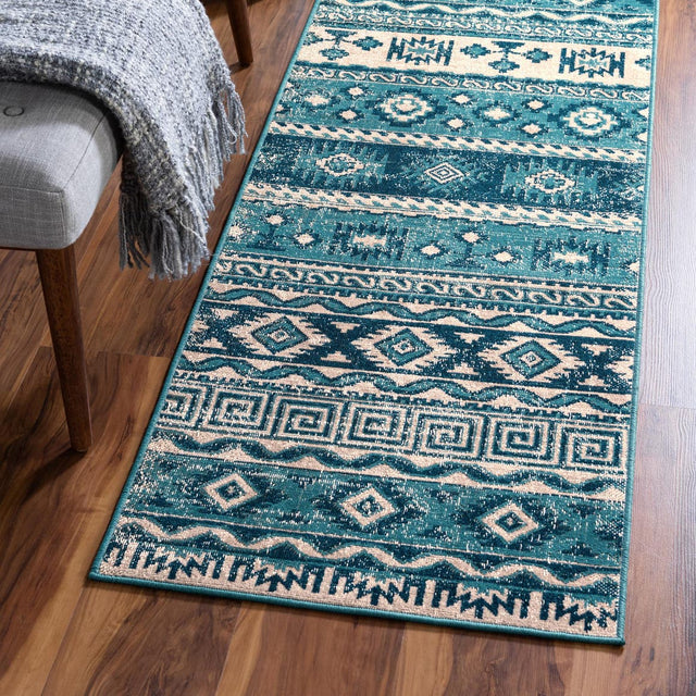 Blue 2' 7 x 10' Lucerne Runner Area Rug 100% Polypropylene Traditional Classic Easy Clean Carpet for Kitchens, Living Rooms, Bedroom, Office for Sale at Rug Engine
