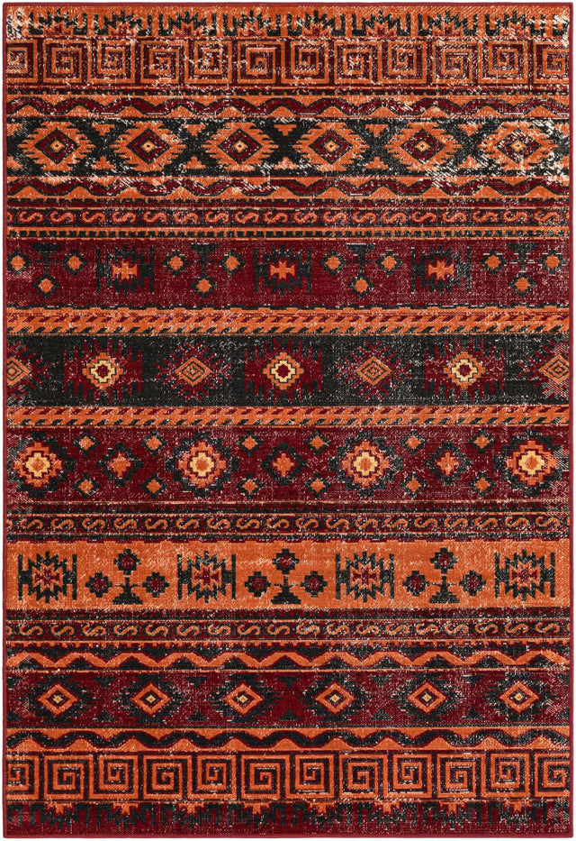 Rust Red 4' 1 x 6' 1 Lucerne Rectangle Area Rug 100% Polypropylene Traditional Classic Easy Clean Carpet for Kitchens, Living Rooms, Bedroom, Office for Sale at Rug Engine