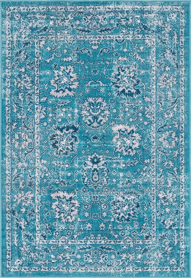 Blue 4' 1 x 6' 1 Lucerne Rectangle Area Rug 100% Polypropylene Traditional Classic Easy Clean Carpet for Kitchens, Living Rooms, Bedroom, Office for Sale at Rug Engine