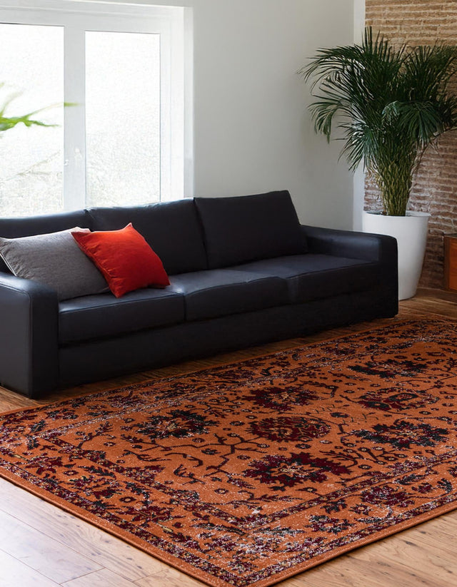Orange 5' 3 x 8' Lucerne Rectangle Area Rug 100% Polypropylene Traditional Classic Easy Clean Carpet for Kitchens, Living Rooms, Bedroom, Office for Sale at Rug Engine