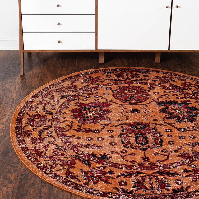 Orange 5' 3 x 5' 3 Lucerne Round Area Rug 100% Polypropylene Traditional Classic Easy Clean Carpet for Kitchens, Living Rooms, Bedroom, Office for Sale at Rug Engine