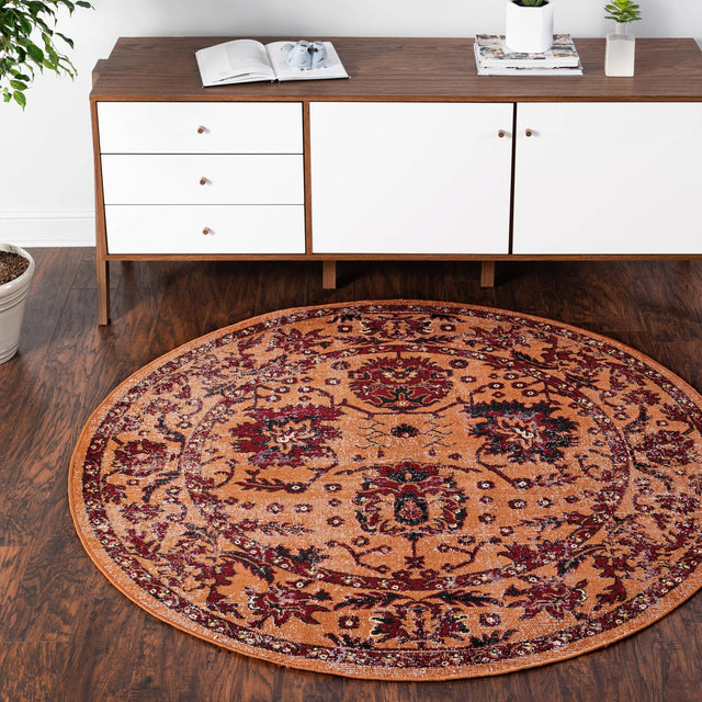 Orange 5' 3 x 5' 3 Lucerne Round Area Rug 100% Polypropylene Traditional Classic Easy Clean Carpet for Kitchens, Living Rooms, Bedroom, Office for Sale at Rug Engine