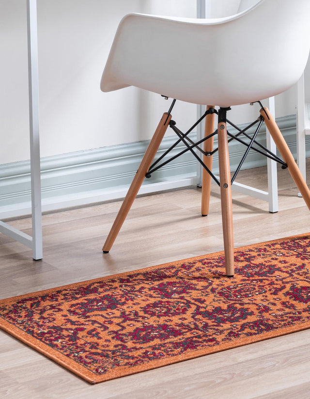 Orange 2' x 6' 1 Lucerne Runner Area Rug 100% Polypropylene Traditional Classic Easy Clean Carpet for Kitchens, Living Rooms, Bedroom, Office for Sale at Rug Engine