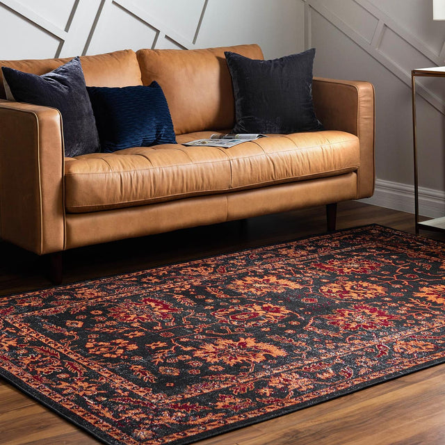 Black 4' 1 x 6' 1 Lucerne Rectangle Area Rug 100% Polypropylene Traditional Classic Easy Clean Carpet for Kitchens, Living Rooms, Bedroom, Office for Sale at Rug Engine