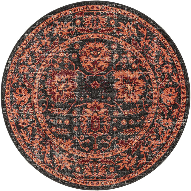 Black 5' 3 x 5' 3 Lucerne Round Area Rug 100% Polypropylene Traditional Classic Easy Clean Carpet for Kitchens, Living Rooms, Bedroom, Office for Sale at Rug Engine