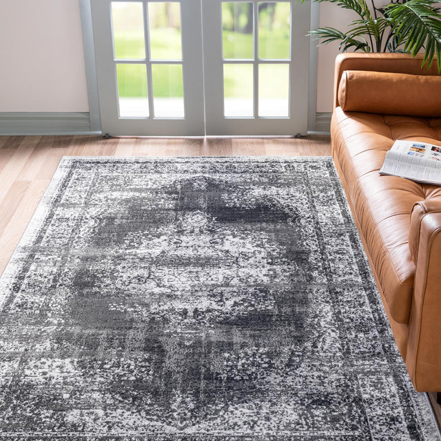Gray 7' 10 x 10' Lucerne Rectangle Area Rug 100% Polypropylene Traditional Classic Easy Clean Carpet for Kitchens, Living Rooms, Bedroom, Office for Sale at Rug Engine
