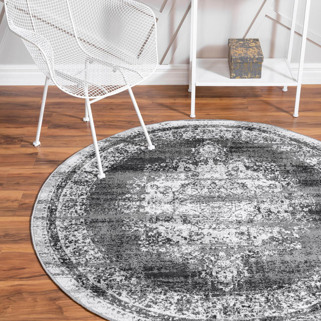 Gray 5' 3 x 5' 3 Lucerne Round Area Rug 100% Polypropylene Traditional Classic Easy Clean Carpet for Kitchens, Living Rooms, Bedroom, Office for Sale at Rug Engine