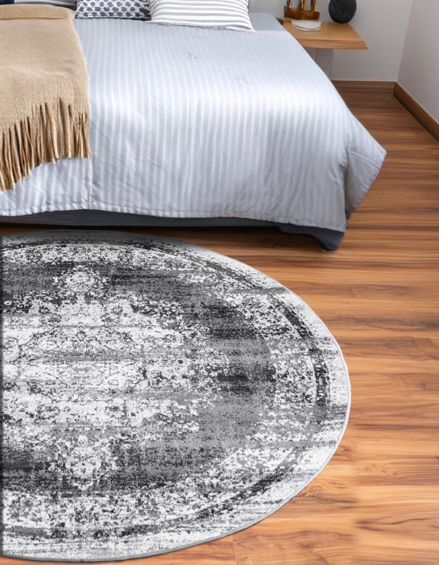 Gray 5' 3 x 5' 3 Lucerne Round Area Rug 100% Polypropylene Traditional Classic Easy Clean Carpet for Kitchens, Living Rooms, Bedroom, Office for Sale at Rug Engine