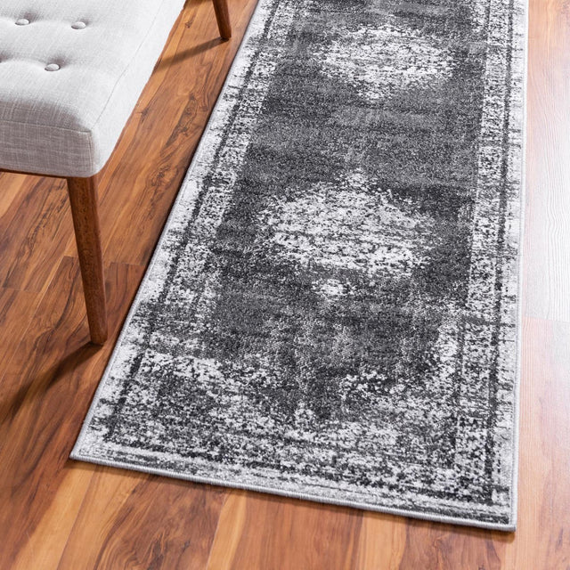 Gray 2' 7 x 10' Lucerne Runner Area Rug 100% Polypropylene Traditional Classic Easy Clean Carpet for Kitchens, Living Rooms, Bedroom, Office for Sale at Rug Engine