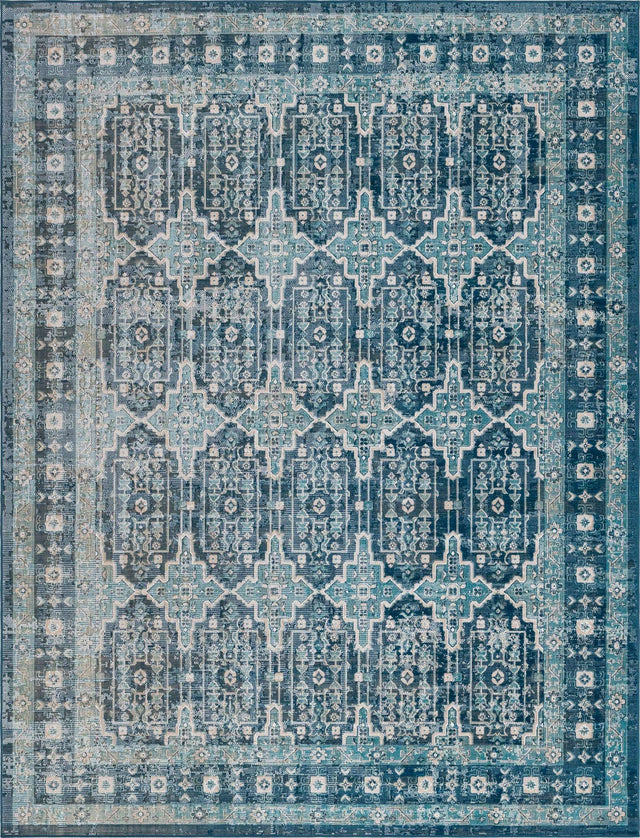 Blue 9' x 12' Lucerne Rectangle Area Rug 100% Polypropylene Traditional Classic Easy Clean Carpet for Kitchens, Living Rooms, Bedroom, Office for Sale at Rug Engine