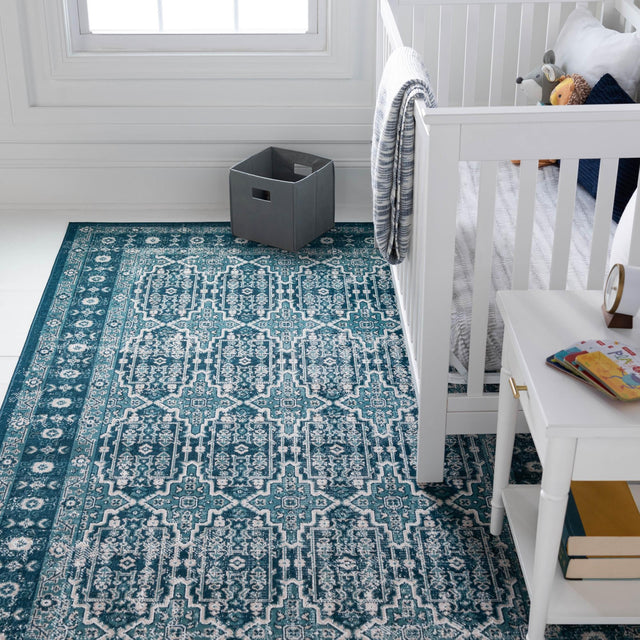 Blue 7' 10 x 10' Lucerne Rectangle Area Rug 100% Polypropylene Traditional Classic Easy Clean Carpet for Kitchens, Living Rooms, Bedroom, Office for Sale at Rug Engine