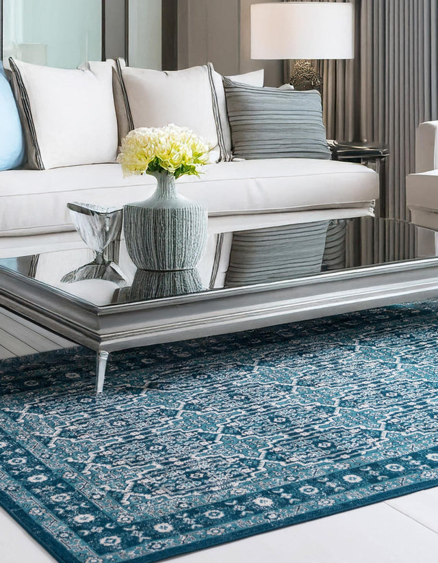 Blue 9' x 12' Lucerne Rectangle Area Rug 100% Polypropylene Traditional Classic Easy Clean Carpet for Kitchens, Living Rooms, Bedroom, Office for Sale at Rug Engine
