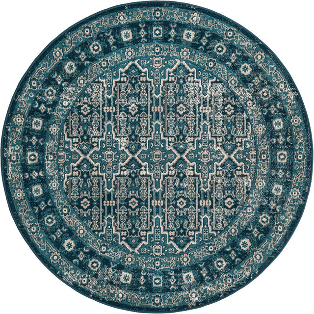 Blue 5' 3 x 5' 3 Lucerne Round Area Rug 100% Polypropylene Traditional Classic Easy Clean Carpet for Kitchens, Living Rooms, Bedroom, Office for Sale at Rug Engine