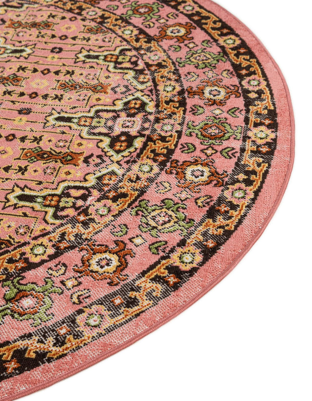 Pink 5' 3 x 5' 3 Lucerne Round Area Rug 100% Polypropylene Traditional Classic Easy Clean Carpet for Kitchens, Living Rooms, Bedroom, Office for Sale at Rug Engine