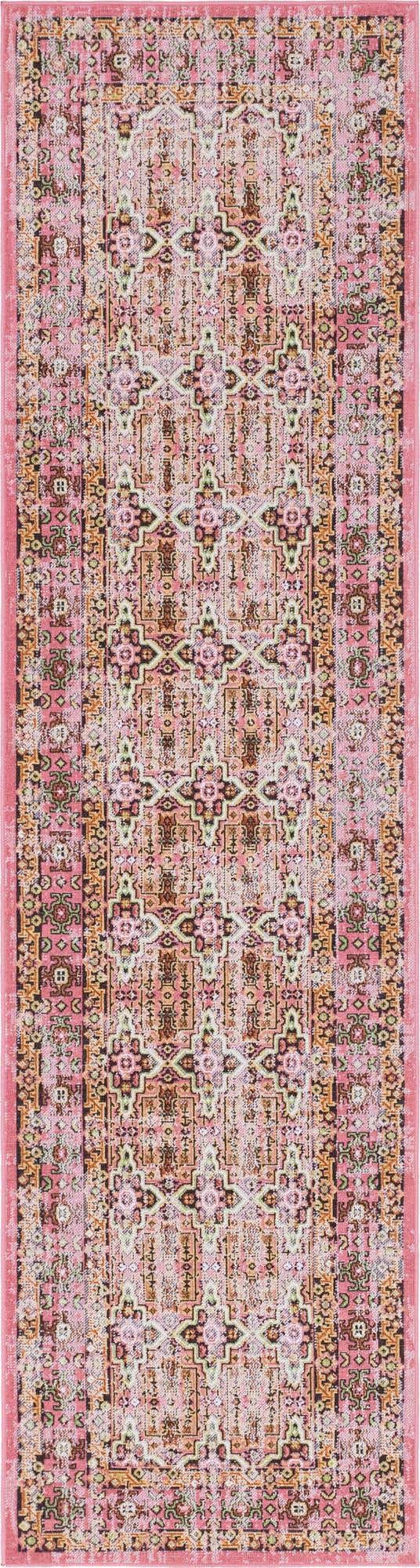Pink 2' 7 x 10' Lucerne Runner Area Rug 100% Polypropylene Traditional Classic Easy Clean Carpet for Kitchens, Living Rooms, Bedroom, Office for Sale at Rug Engine
