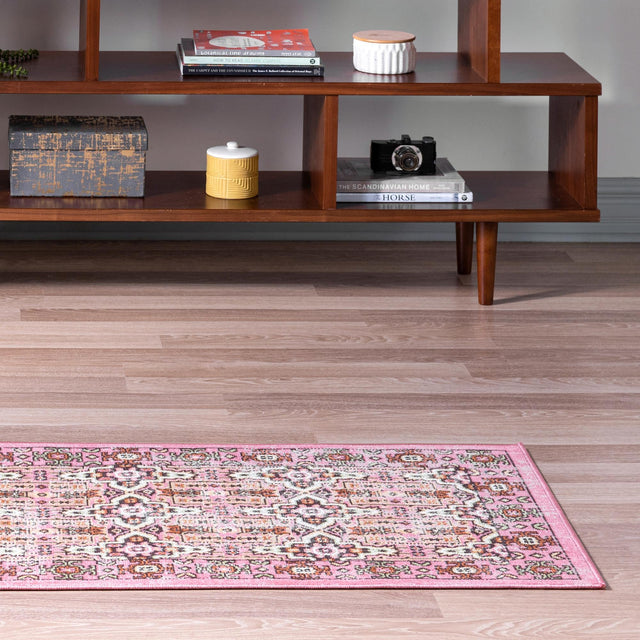 Pink 2' x 6' 1 Lucerne Runner Area Rug 100% Polypropylene Traditional Classic Easy Clean Carpet for Kitchens, Living Rooms, Bedroom, Office for Sale at Rug Engine