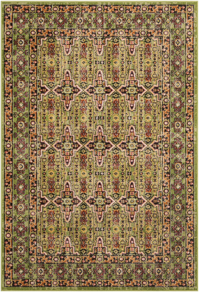 Green 4' 1 x 6' 1 Lucerne Rectangle Area Rug 100% Polypropylene Traditional Classic Easy Clean Carpet for Kitchens, Living Rooms, Bedroom, Office for Sale at Rug Engine