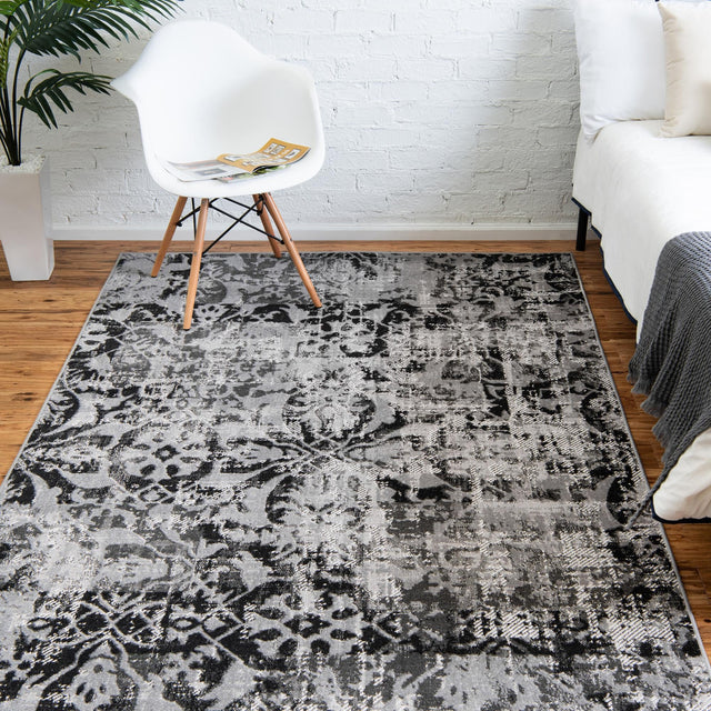 Gray 4' 1 x 6' 1 Lucerne Rectangle Area Rug 100% Polypropylene Traditional Classic Easy Clean Carpet for Kitchens, Living Rooms, Bedroom, Office for Sale at Rug Engine