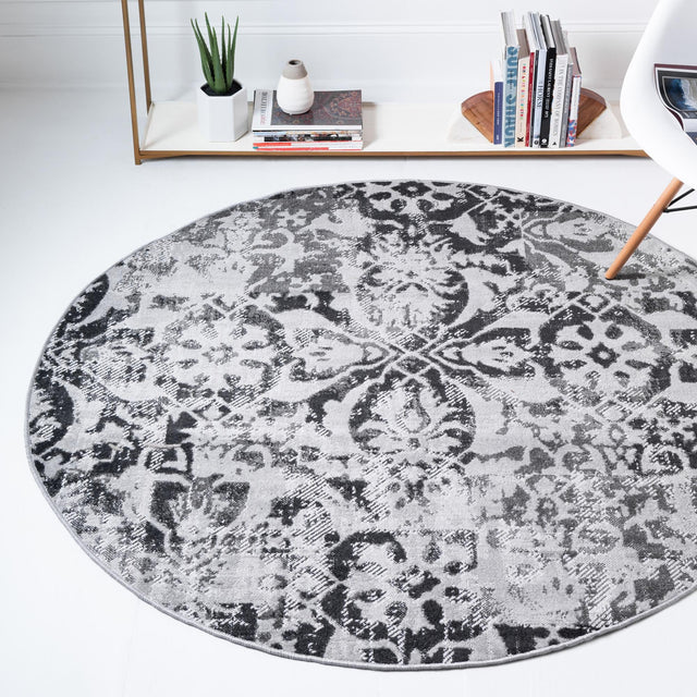 Gray 5' 3 x 5' 3 Lucerne Round Area Rug 100% Polypropylene Traditional Classic Easy Clean Carpet for Kitchens, Living Rooms, Bedroom, Office for Sale at Rug Engine