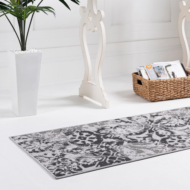 Gray 2' 7 x 10' Lucerne Runner Area Rug 100% Polypropylene Traditional Classic Easy Clean Carpet for Kitchens, Living Rooms, Bedroom, Office for Sale at Rug Engine