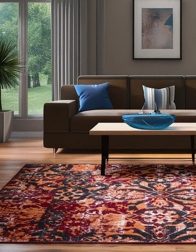 Rust Red 7' 10 x 10' Lucerne Rectangle Area Rug 100% Polypropylene Traditional Classic Easy Clean Carpet for Kitchens, Living Rooms, Bedroom, Office for Sale at Rug Engine
