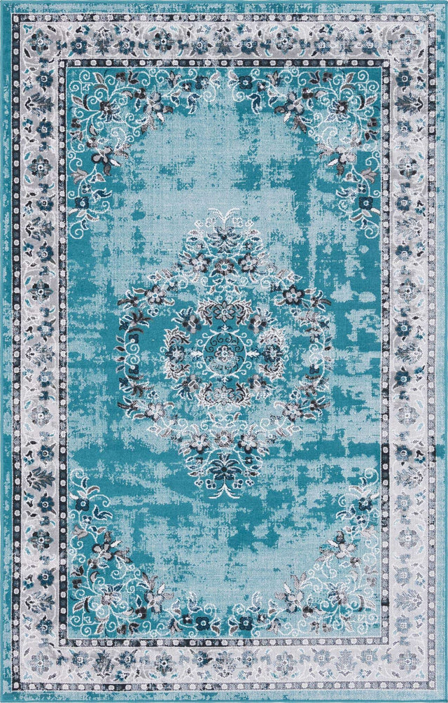 Blue 5' 3 x 8' Lucerne Rectangle Area Rug 100% Polypropylene Traditional Classic Easy Clean Carpet for Kitchens, Living Rooms, Bedroom, Office for Sale at Rug Engine