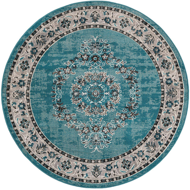 Blue 5' 3 x 5' 3 Lucerne Round Area Rug 100% Polypropylene Traditional Classic Easy Clean Carpet for Kitchens, Living Rooms, Bedroom, Office for Sale at Rug Engine
