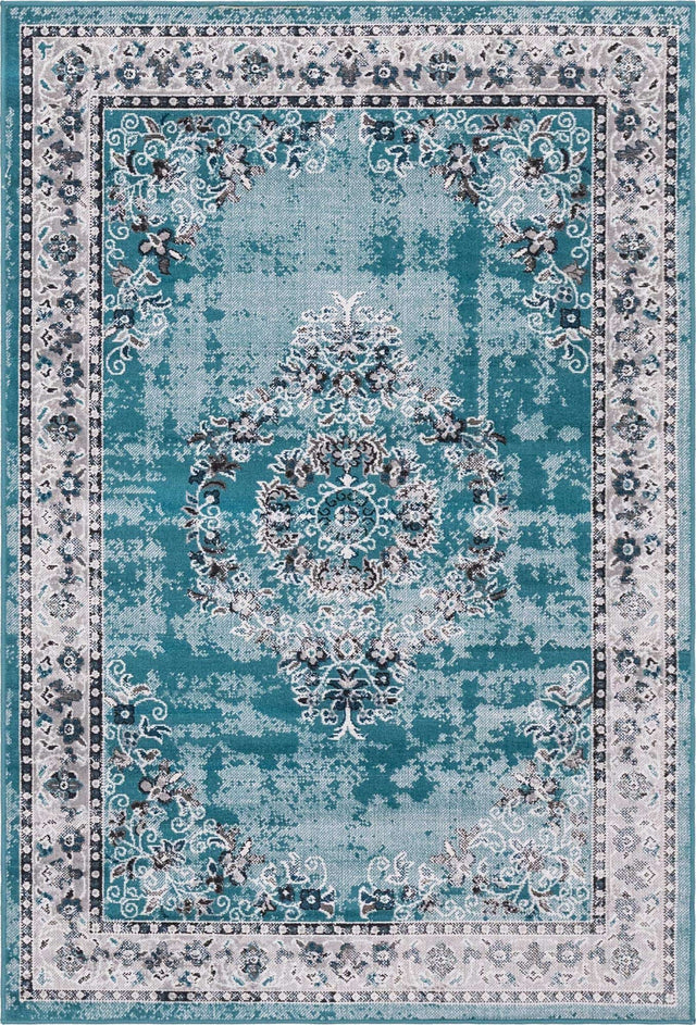 Blue 4' 1 x 6' 1 Lucerne Rectangle Area Rug 100% Polypropylene Traditional Classic Easy Clean Carpet for Kitchens, Living Rooms, Bedroom, Office for Sale at Rug Engine