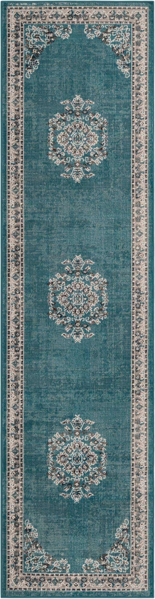 Blue 2' 7 x 10' Lucerne Runner Area Rug 100% Polypropylene Traditional Classic Easy Clean Carpet for Kitchens, Living Rooms, Bedroom, Office for Sale at Rug Engine