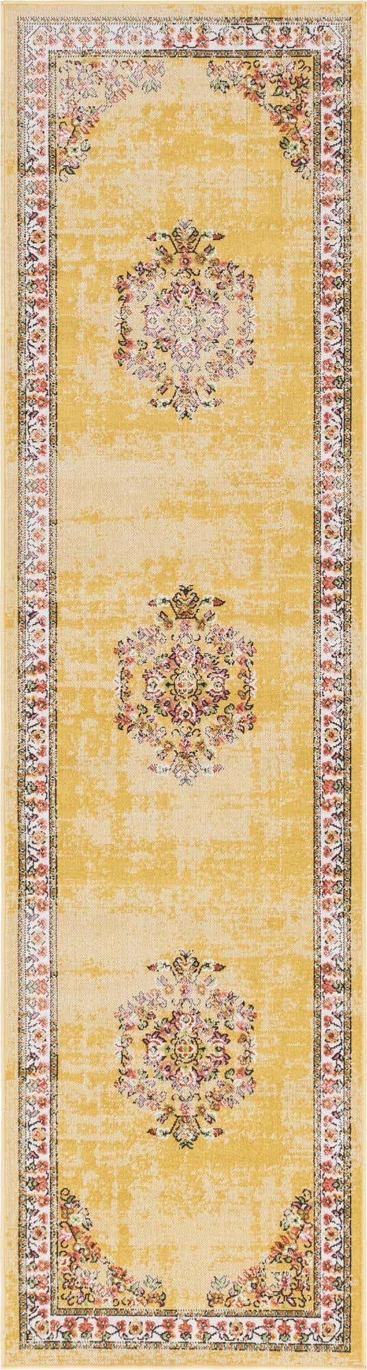 Yellow 2' 7 x 10' Lucerne Runner Area Rug 100% Polypropylene Traditional Classic Easy Clean Carpet for Kitchens, Living Rooms, Bedroom, Office for Sale at Rug Engine